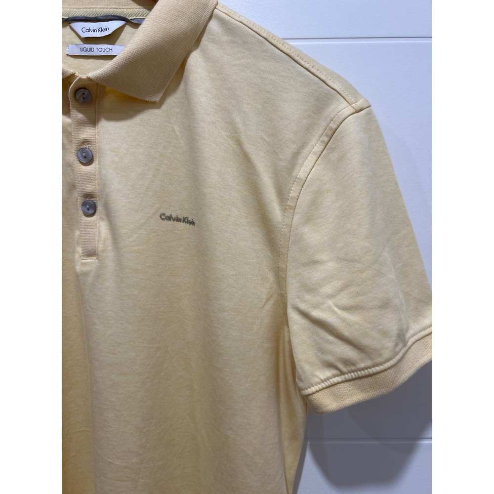 Calvin Klein Liquid Touch Polo Shirt Yellow Heather Short Sleeve Small - Picture 3 of 5